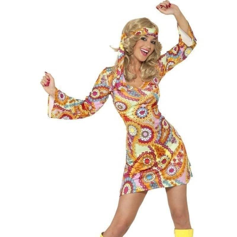 Costumes Australia 1960s Hippy Costume Adult Multi Coloured Dress Heaband_1