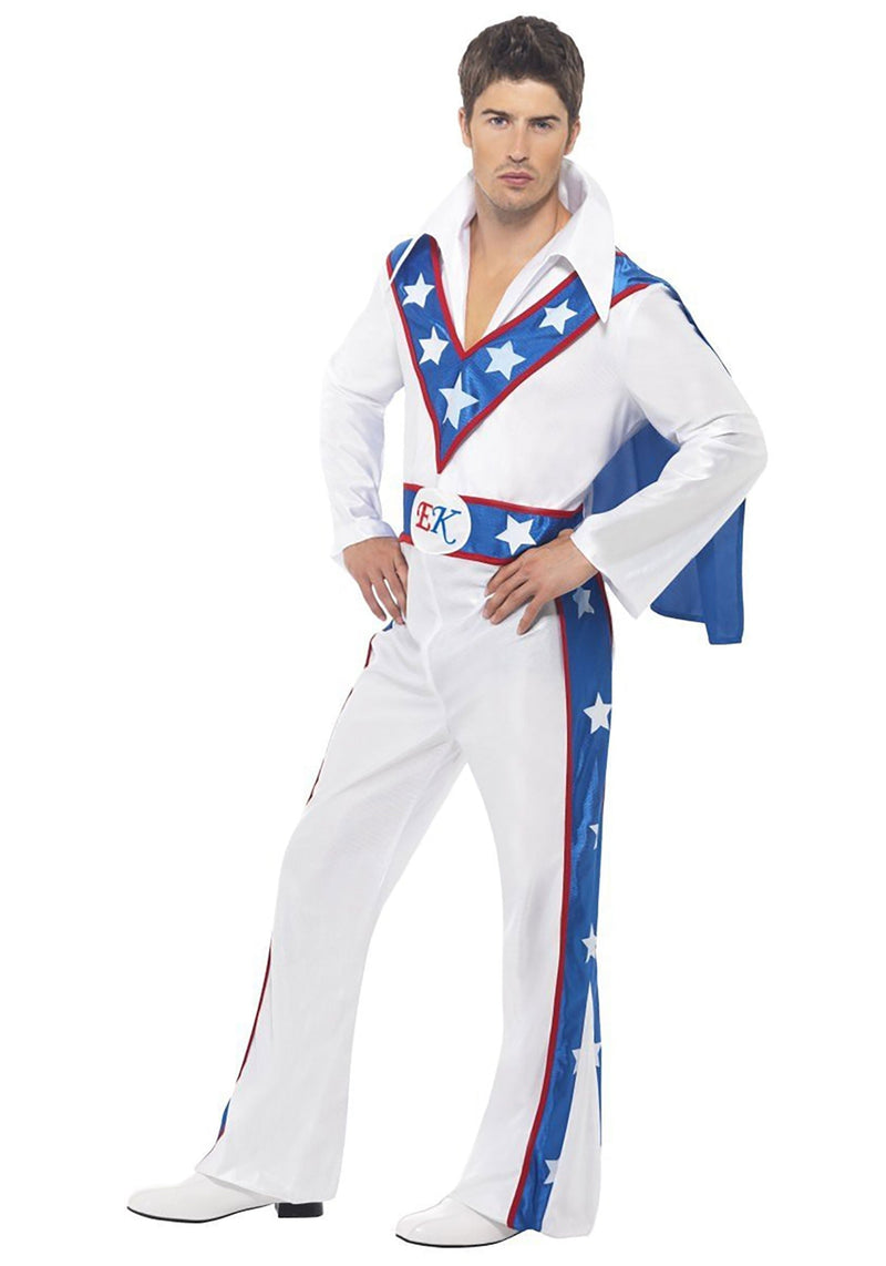 Costumes Australia 1970s Evel Knievel Daredevil Costume Adult White Blue Jumpsuit_1