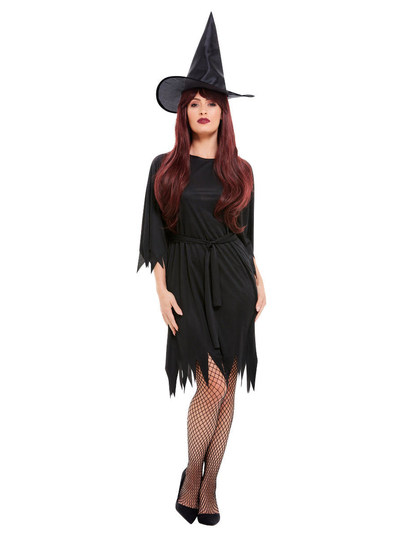 Spooky Witch Costume Adult Black Dress Hat Belt