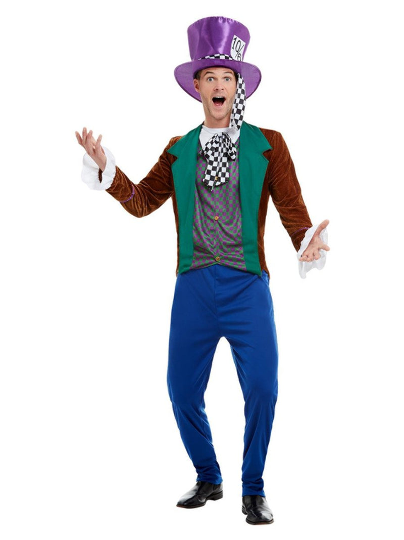 Mad Hatter Costume Adult Multi Coloured Jacket Trousers Hat