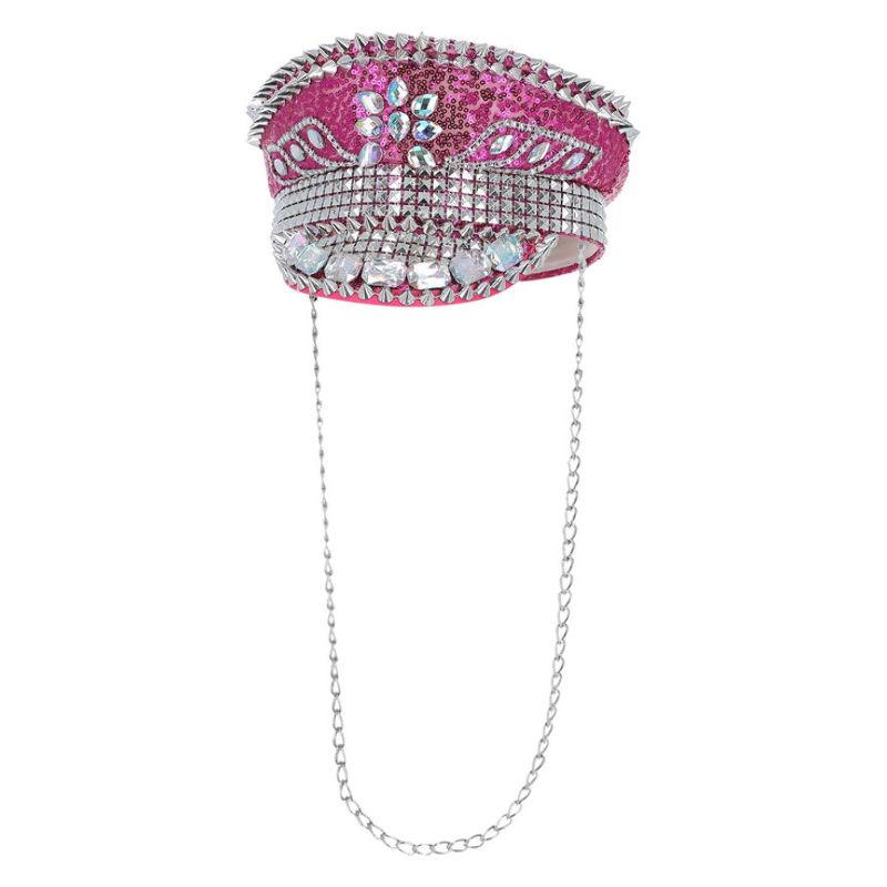 Fever Deluxe Sequin Studded Captains Hat Hot Pink Adult 1