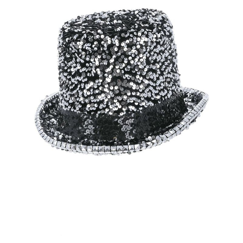 Fever Deluxe Felt & Sequin Top Hat Silver Adult 1