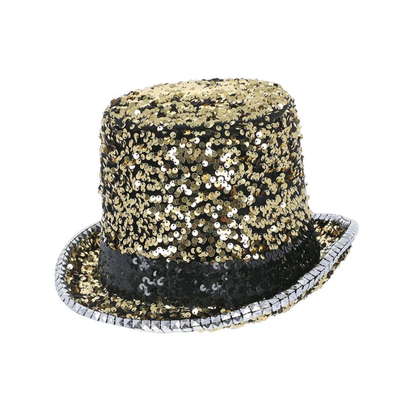 Fever Deluxe Felt & Sequin Top Hat Gold Adult 1