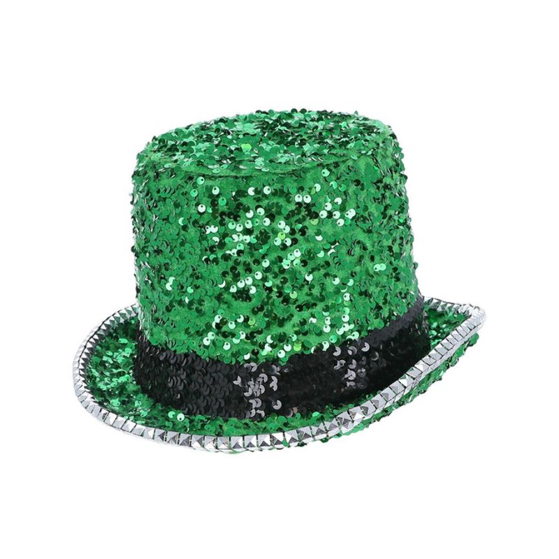 Fever Deluxe Felt & Sequin Top Hat Green Adult 1