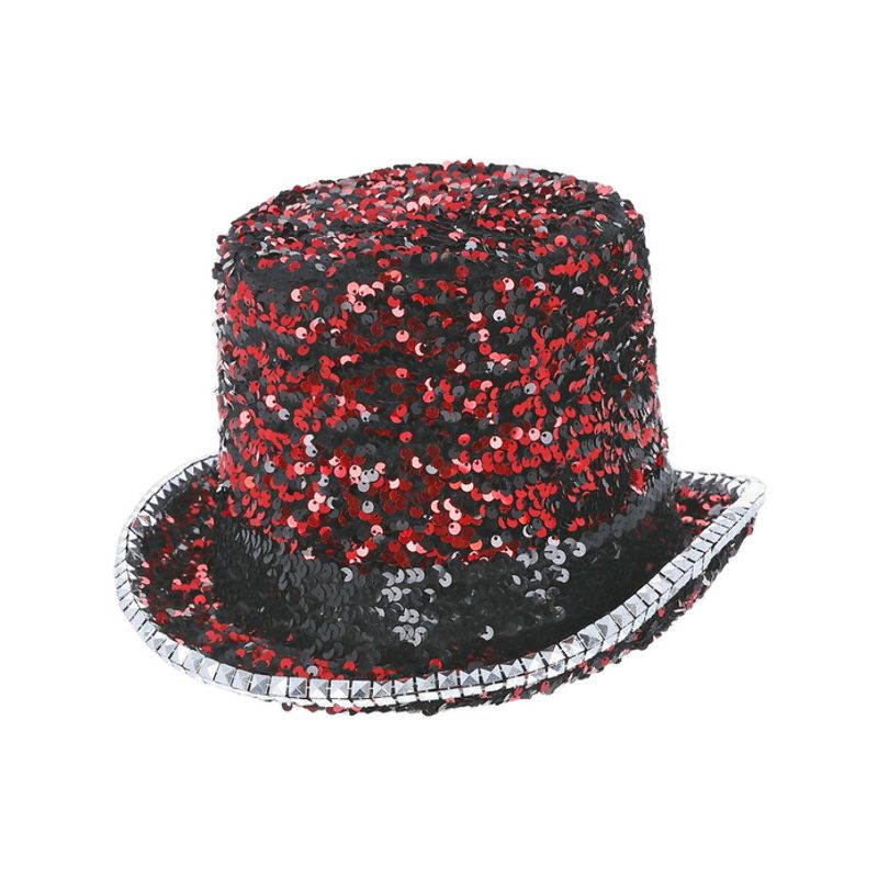 Fever Deluxe Felt & Sequin Top Hat Red Adult 1