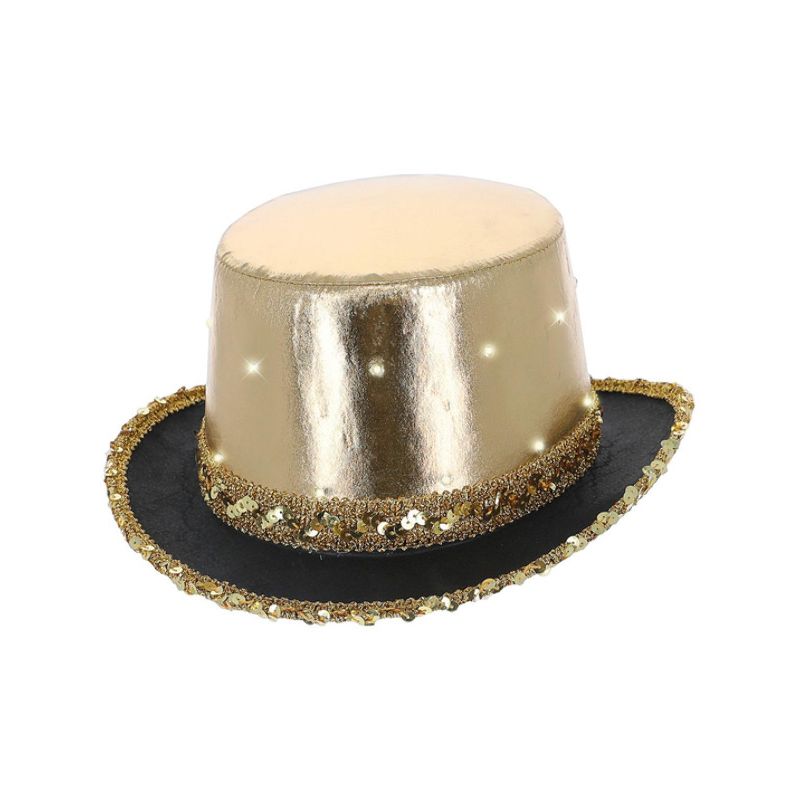 LED Light Up Metallic Top Hat Gold Adult 1