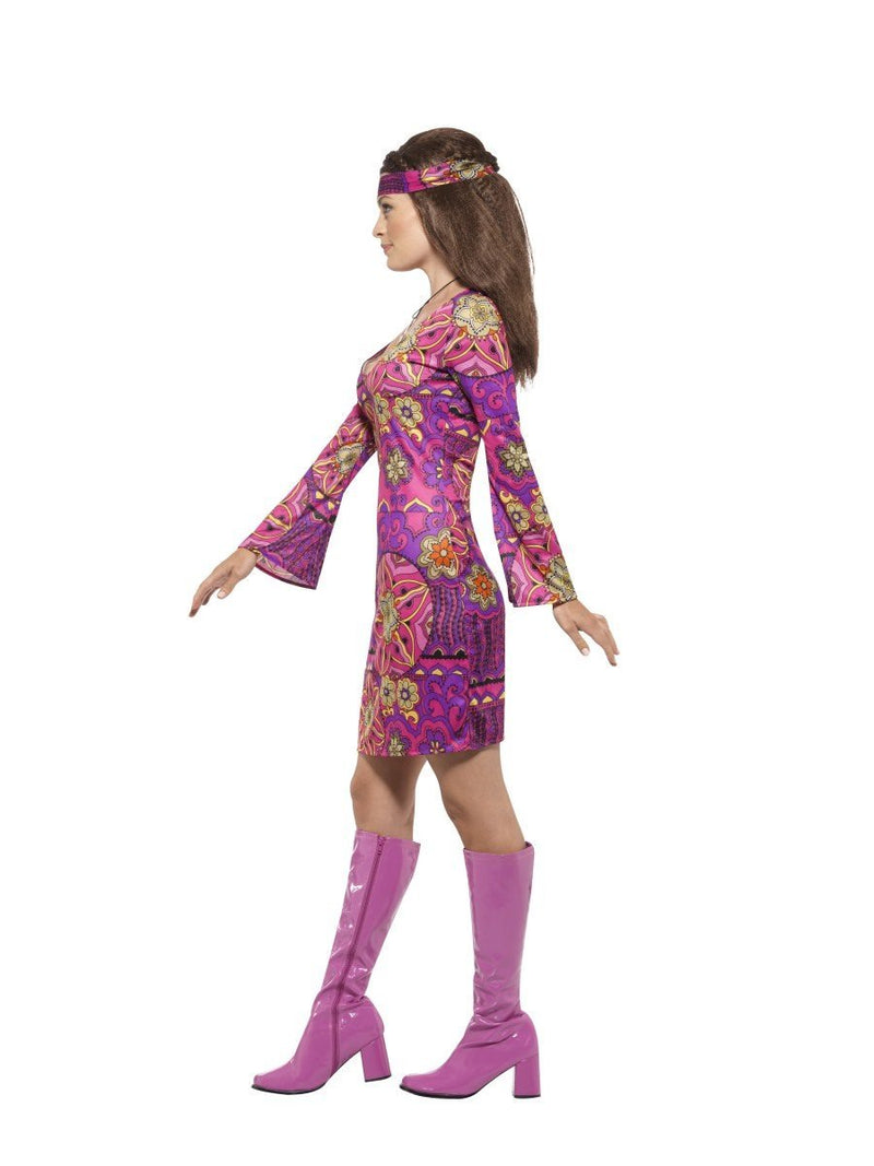 Costumes Australia 60s Hippie Chick Costume Adult Multi Coloured Dress Headscarf Medallion_3