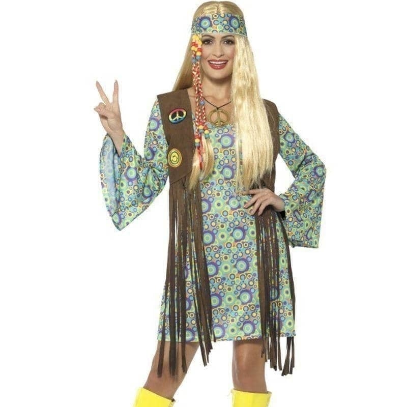 Costumes Australia 60s Hippie Chick Costume With Dress Adult Multi Coloured_1