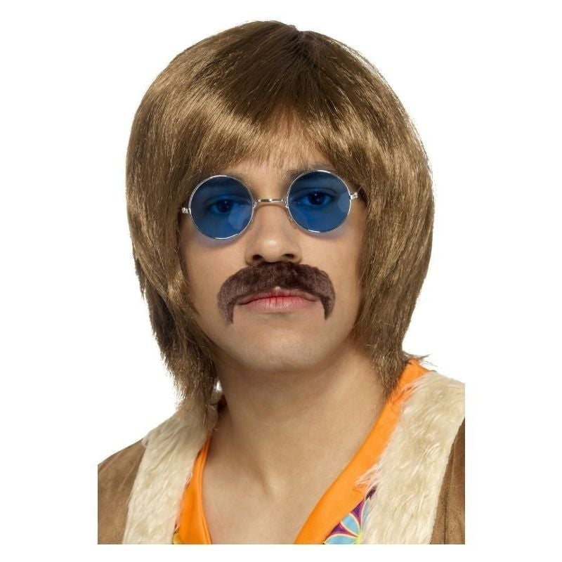 Costumes Australia 60s Hippie Kit Adult Brown Wig Glasses Moustache_2