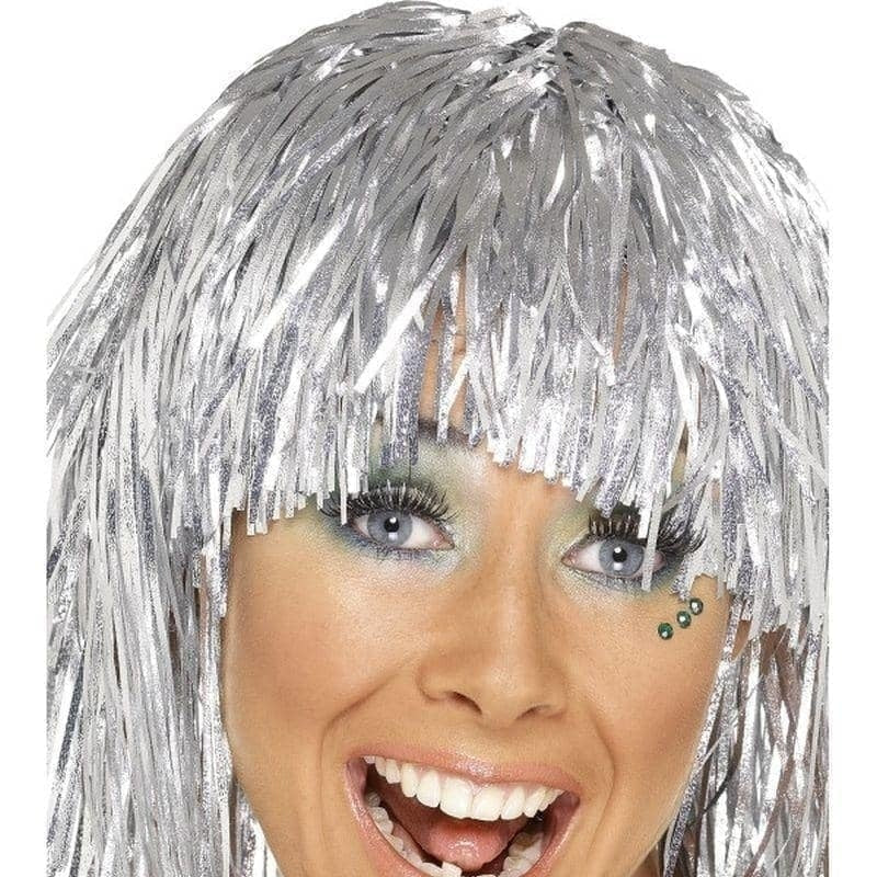 Costumes Australia 70s Cyber Tinsel Wig Adult Silver Metallic_1