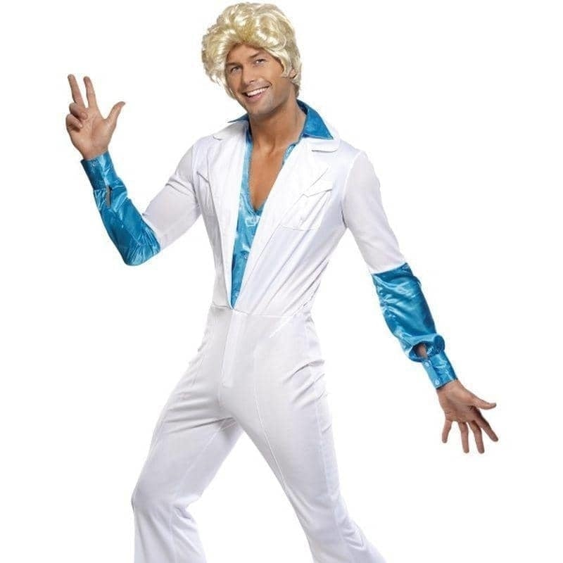 Costumes Australia 70s Disco Man Costume Adult White Blue Jumpsuit_1