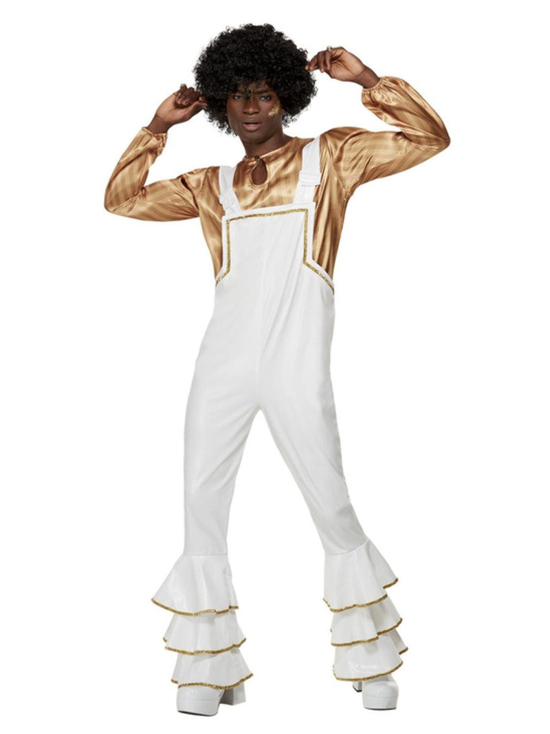 Costumes Australia 70s Glam Costume ABBA Adult White Gold Jumpsuit Shirt_2