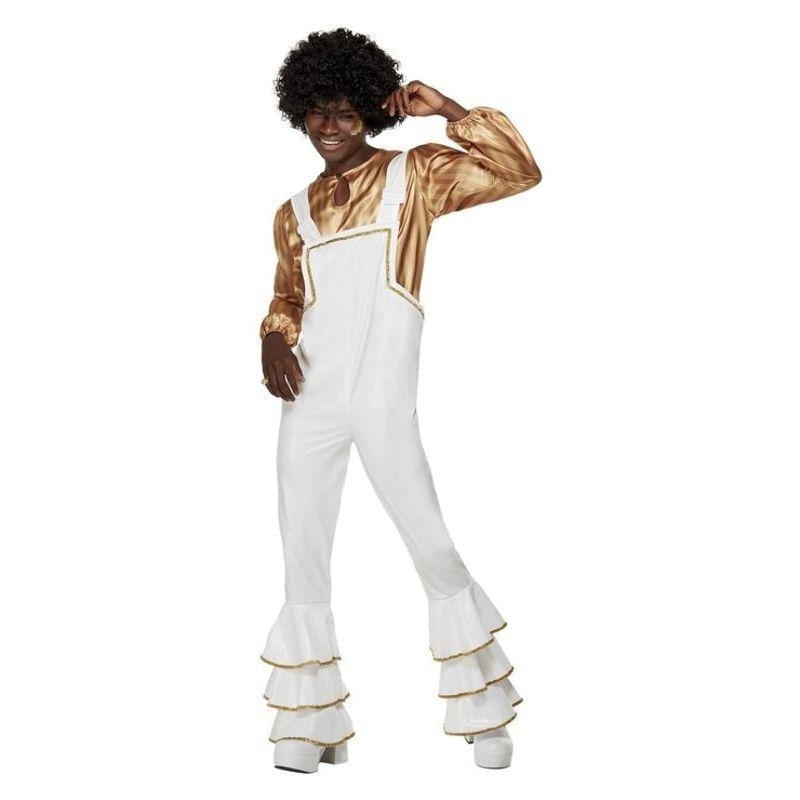 Costumes Australia 70s Glam Costume ABBA Adult White Gold Jumpsuit Shirt_1