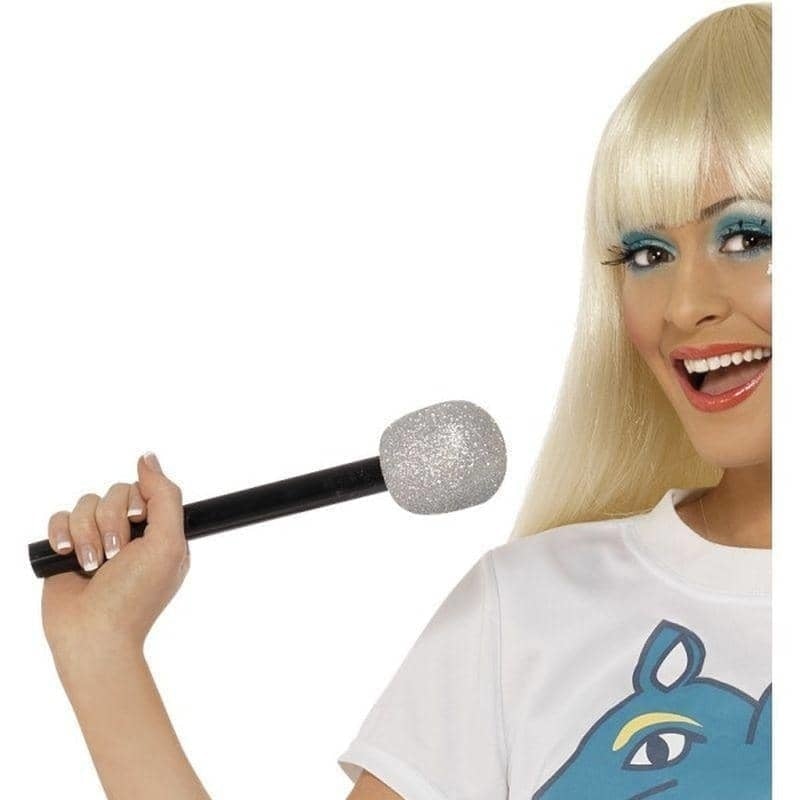 Costumes Australia 70s Glitter Microphone Silver Prop 30cm_1