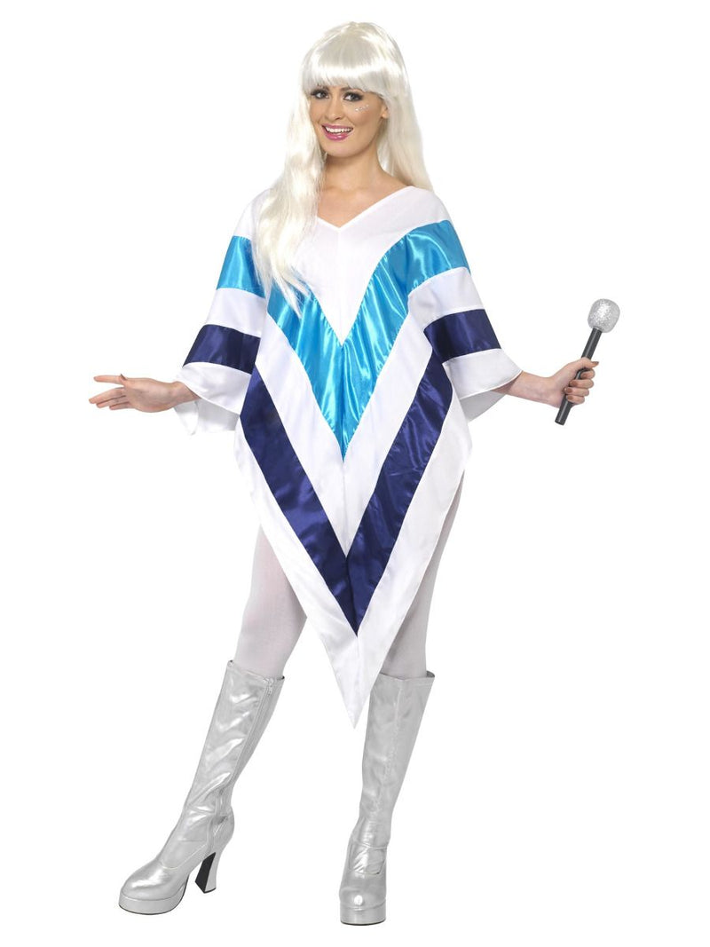 Costumes Australia Size Chart 70s Super Trooper ABBA Poncho Adult White Blue