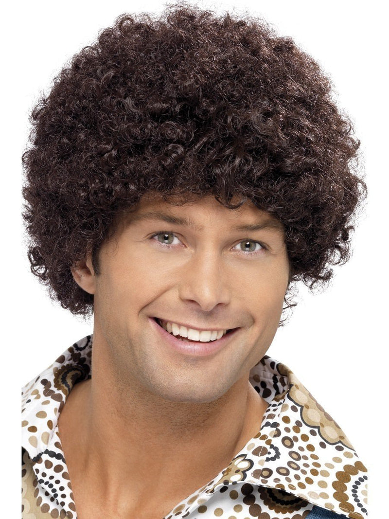 70s Disco Dude Wig Adult Brown Cuirly Hair