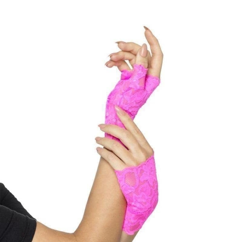 Costumes Australia 80s Fingerless Lace Gloves Adult Neon Pink_1