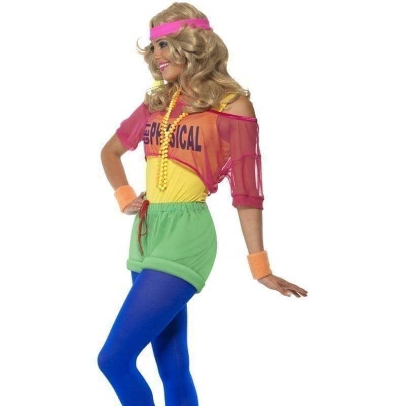 Costumes Australia 80s Lets Get Physical Girl Costume Adult Multi Coloured Leotard Top Shorts Headband_3