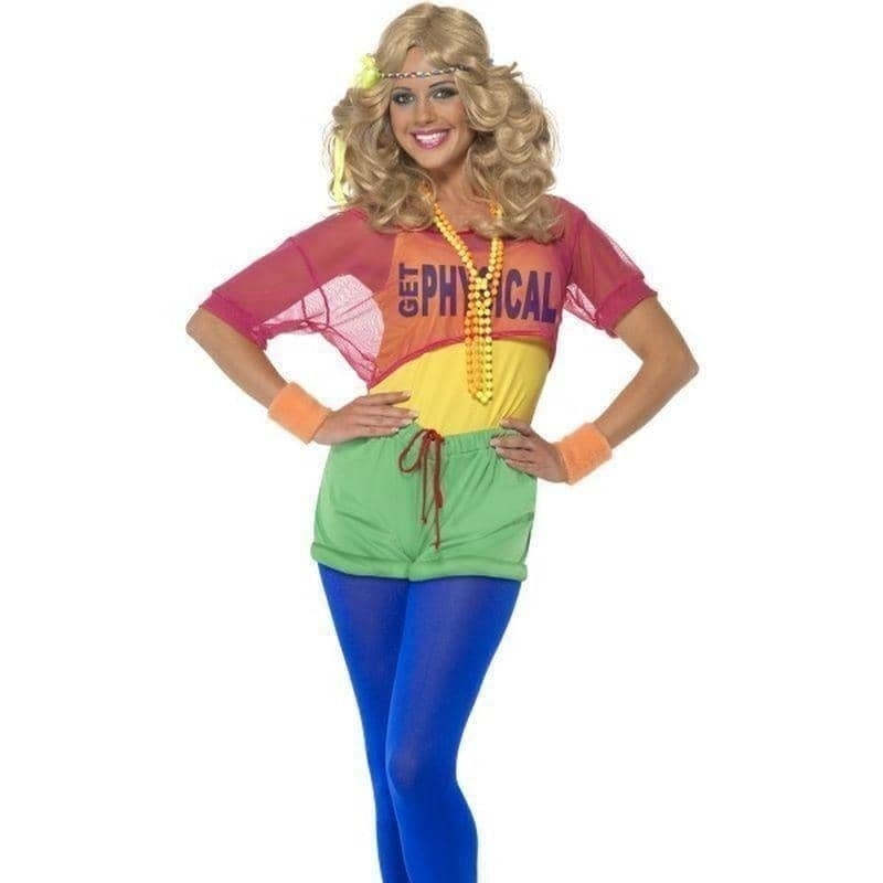 Costumes Australia 80s Lets Get Physical Girl Costume Adult Multi Coloured Leotard Top Shorts Headband_1