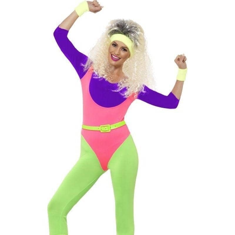 Costumes Australia 80s Work Out Costume Jumpsuit Adult Purple Pink Green_1