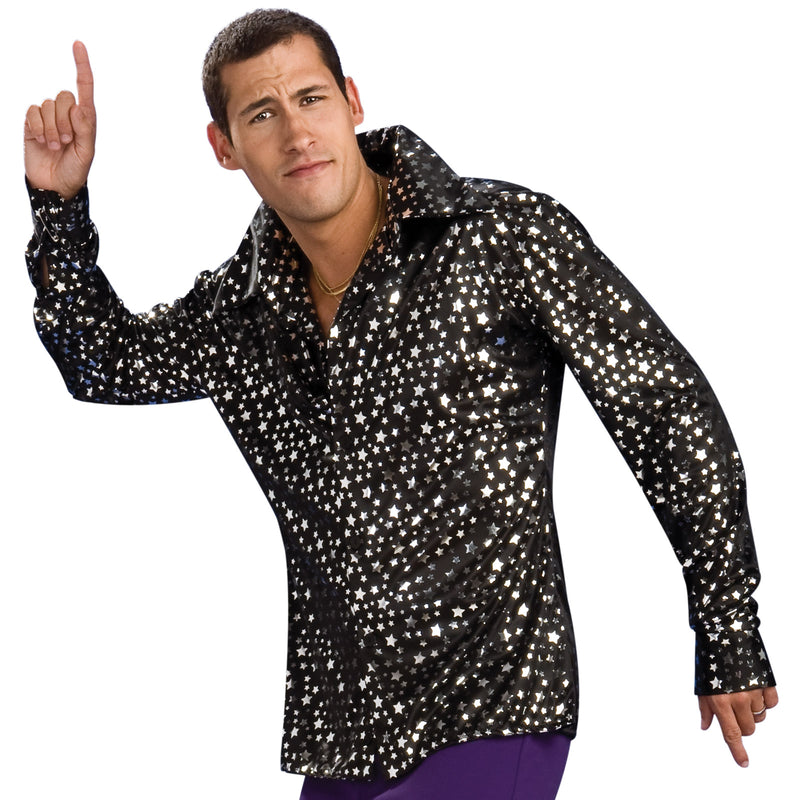 Disco Shirt - Black With Silver Stars Adult