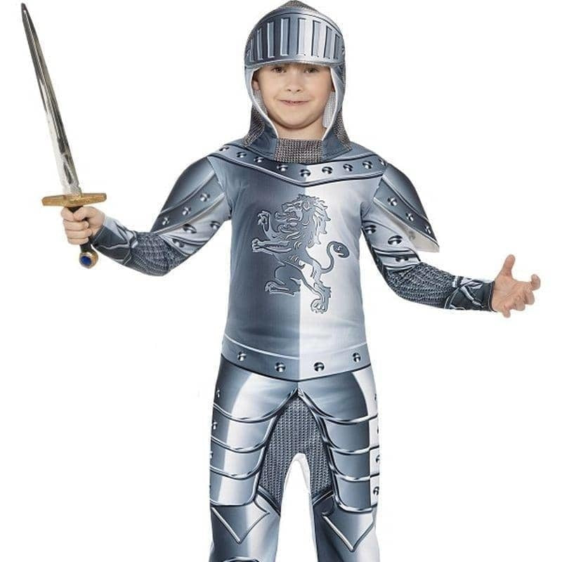 Costumes Australia Armoured Knight Deluxe Costume Kids Jumpsuit Grey Headpiece_4