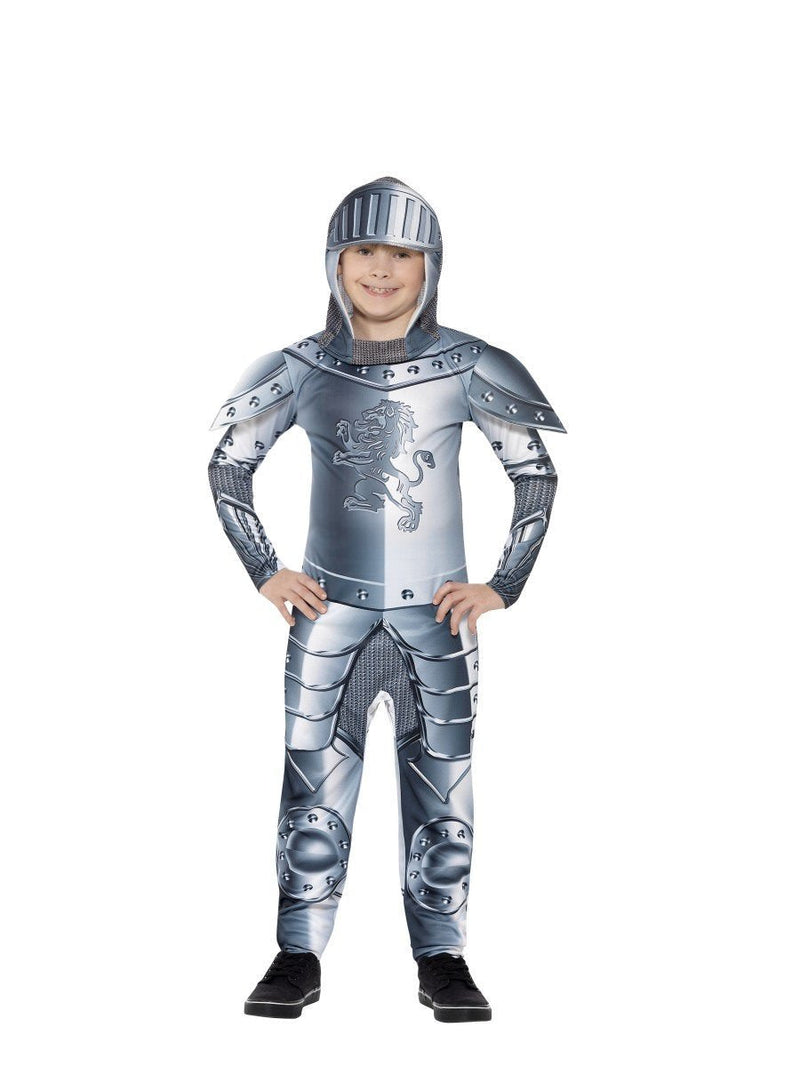 Costumes Australia Armoured Knight Deluxe Costume Kids Jumpsuit Grey Headpiece_1