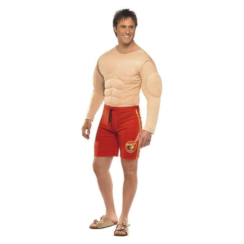 Costumes Australia Baywatch Lifeguard Costume Muscle Suit Adult Red Shorts_3