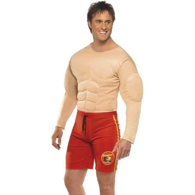 Costumes Australia Baywatch Lifeguard Costume Muscle Suit Adult Red Shorts_1