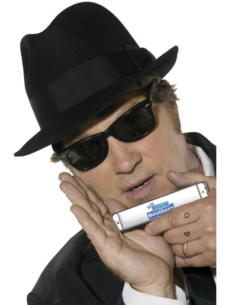 Costumes Australia Blues Brothers Kit Adult Hat Harmonica Glasses Tie_1