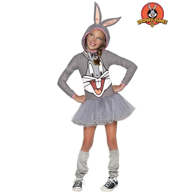 Costumes Australia Bugs Bunny Girls Hooded Costume Grey_1