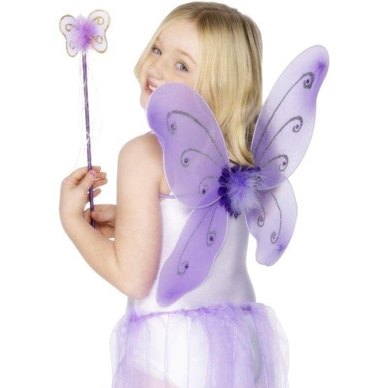 Costumes Australia Butterfly Wings & Wand Kids Purple_1