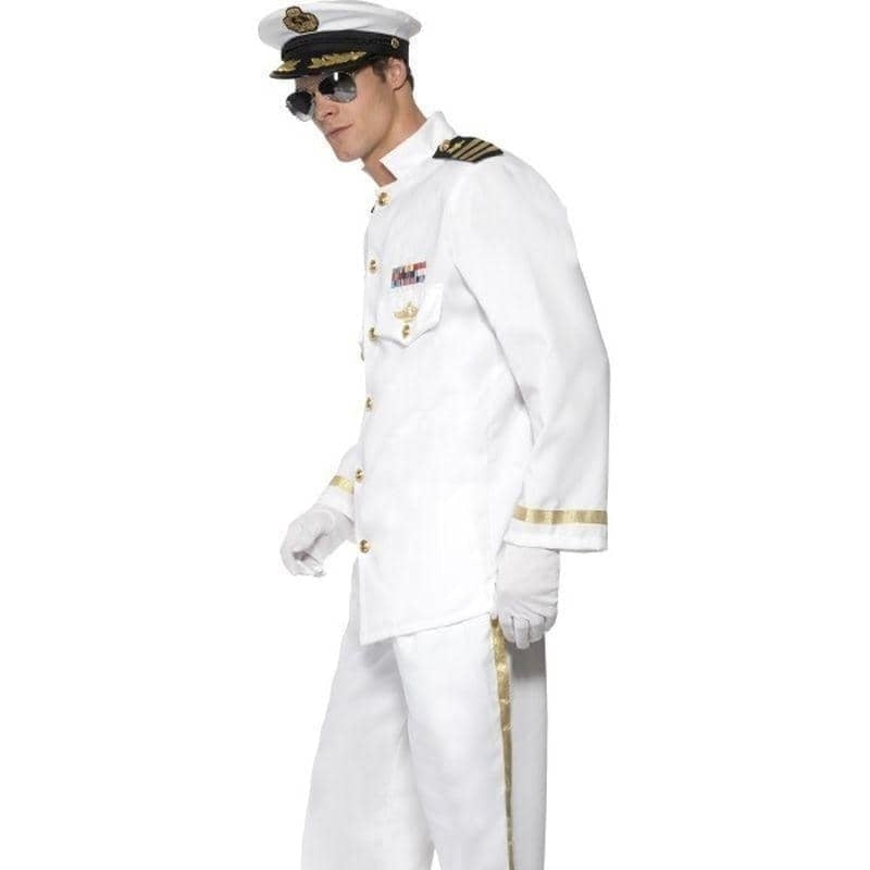 Costumes Australia Captain Deluxe Costume Adult White Gold Jacket Trousers Cap Gloves_3