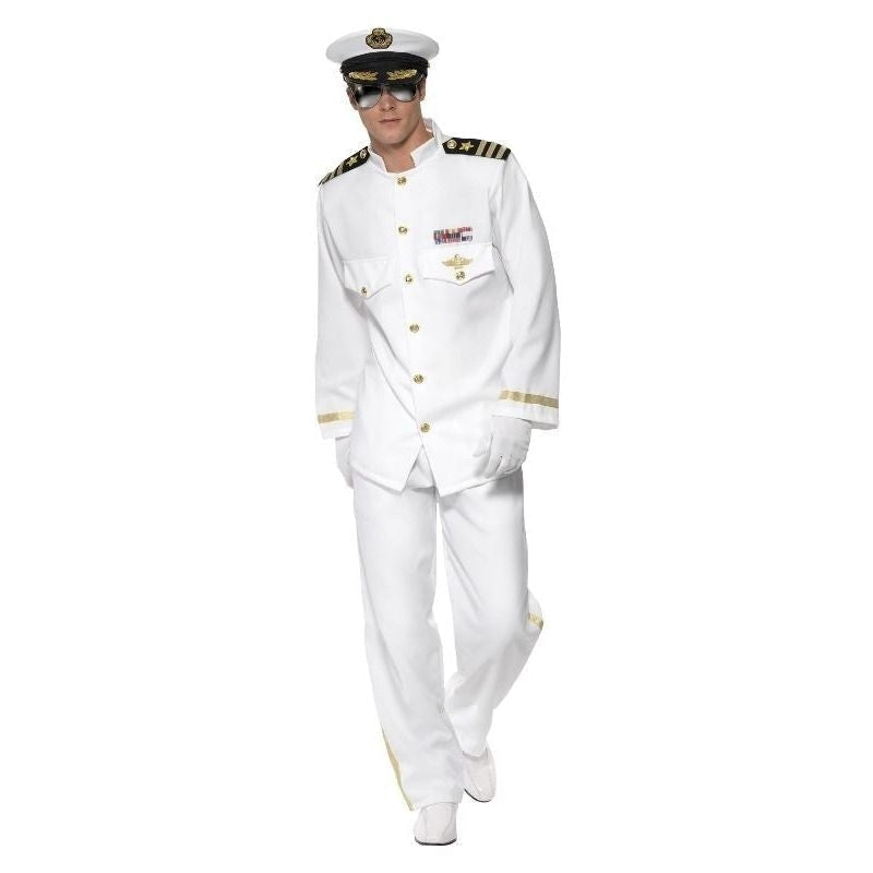 Costumes Australia Captain Deluxe Costume Adult White Gold Jacket Trousers Cap Gloves_4