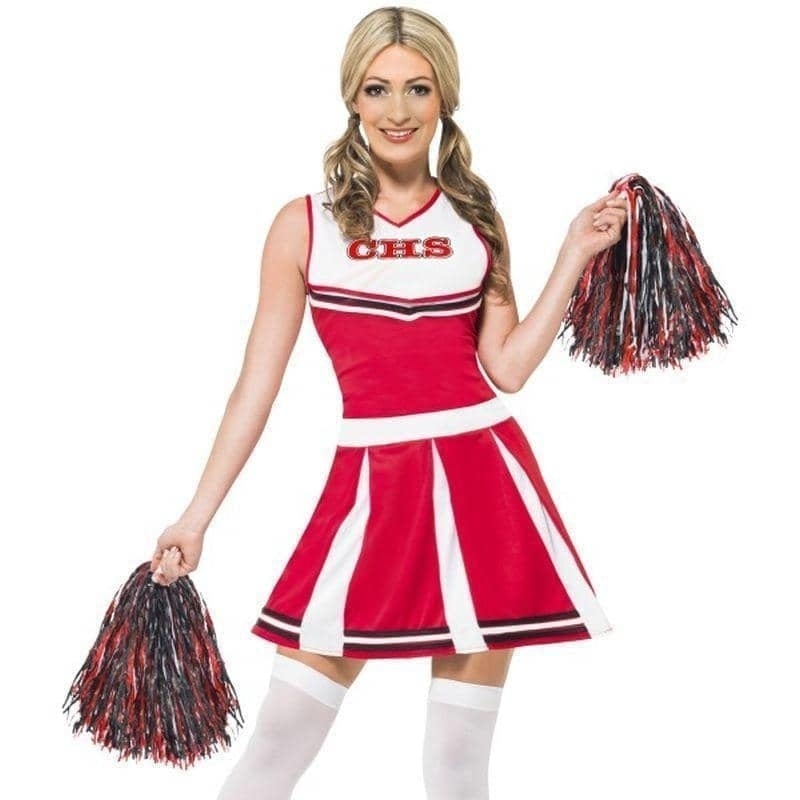 Costumes Australia Cheerleader Costume Adult Red Dress Pom Poms_1