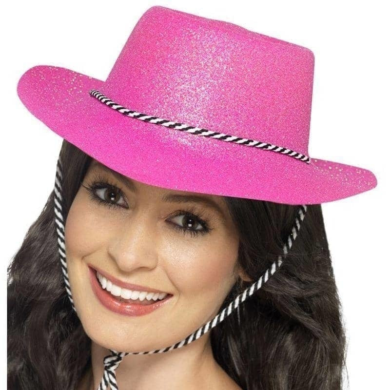 Costumes Australia Cowboy Glitter Hat Adult Neon Pink_1