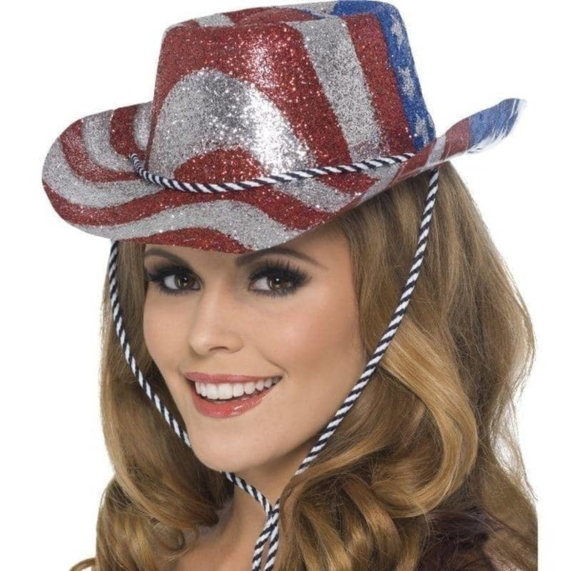 Costumes Australia Cowboy Glitter Hat Stars & Stripes Adult Red Silver_1