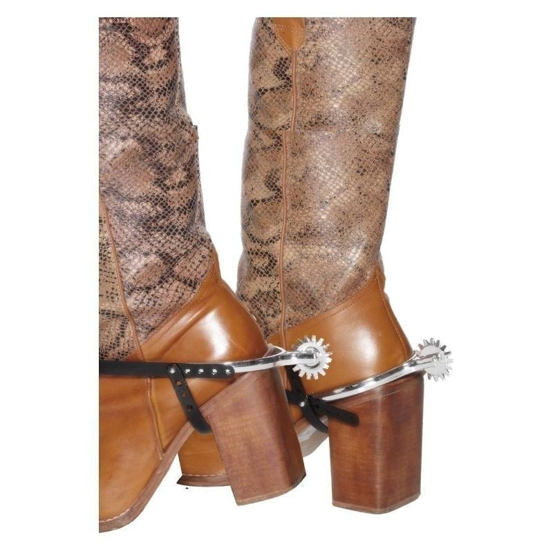 Costumes Australia Cowboy Spurs Adult Silver Black Straps_1