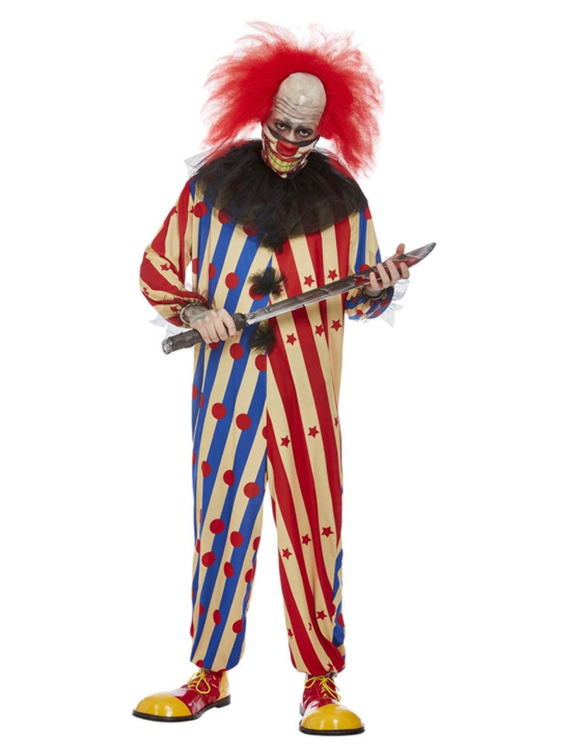 Costumes Australia Creepy Clown Mens Circus Costume Jumpsuit Mask Neck Ruffle_2