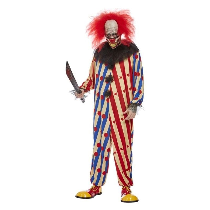 Costumes Australia Creepy Clown Mens Circus Costume Jumpsuit Mask Neck Ruffle_1