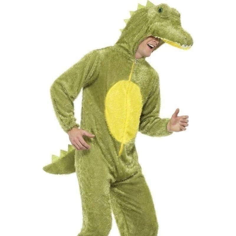 Costumes Australia Crocodile Costume Adult Green Furry Jumpsuit with Hood_1