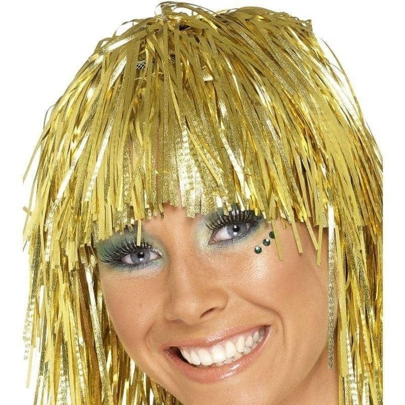 Costumes Australia Cyber Tinsel Wig Adult Gold Metallic_1