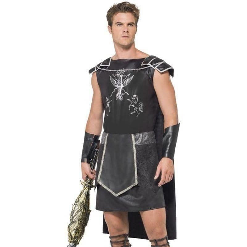 Costumes Australia Dark Gladiator Costume Adult Black Tunic Cape Armcuffs_4