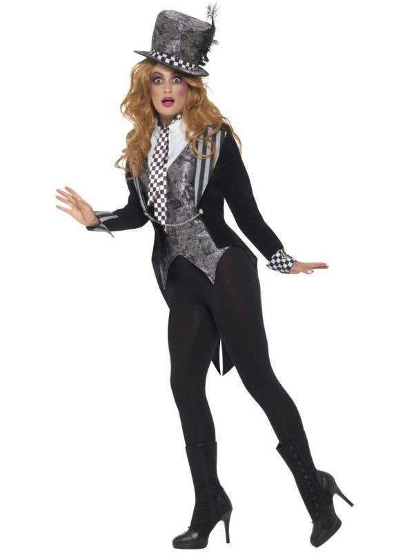 Costumes Australia Dark Miss Hatter Costume Adult Black Deluxe Jacket Waistcoat Hat Bowtie_4