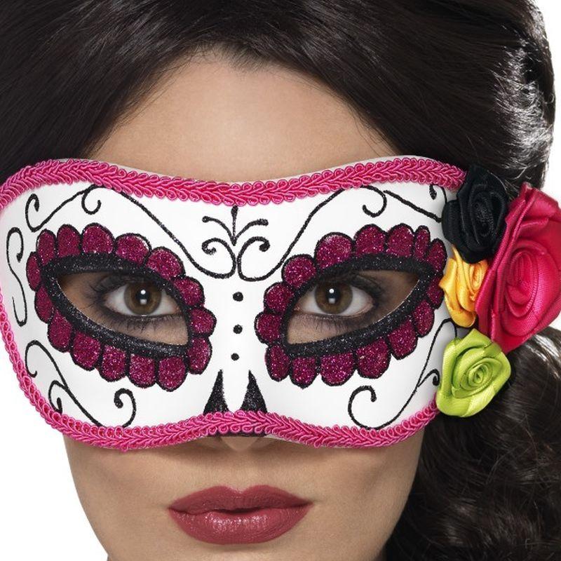 Costumes Australia Day Of The Dead Eyemask Adult White Pink_1