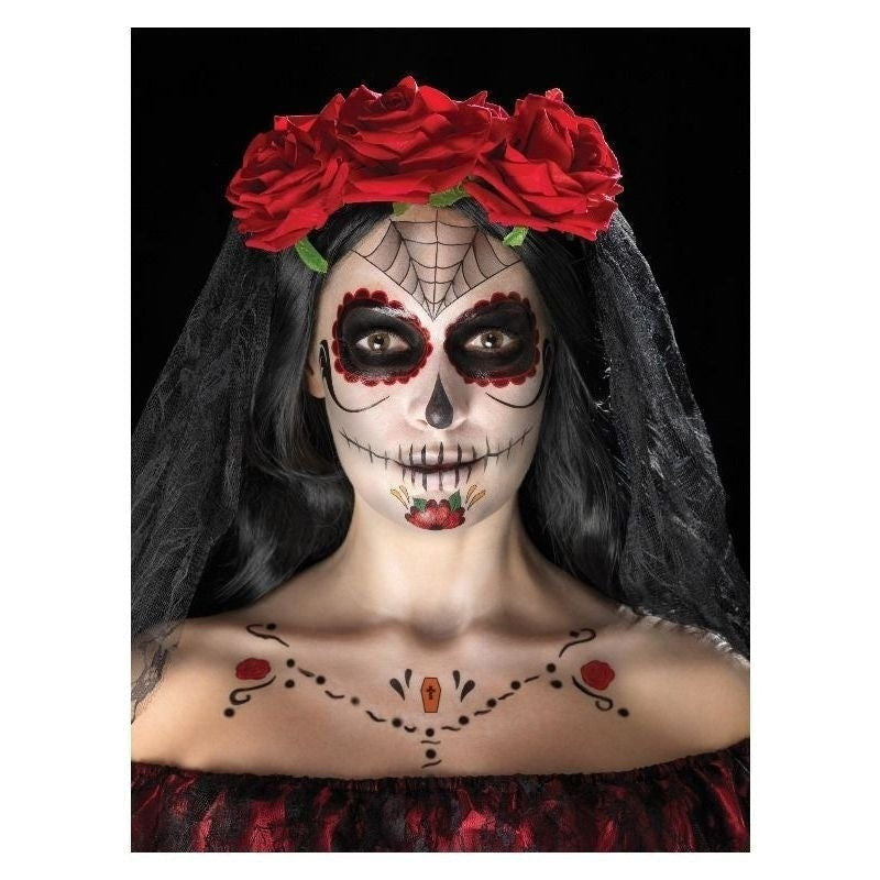 Costumes Australia Size Chart Day Of The Dead Face Tattoo Transfers Kit Aqua Adult Red Black