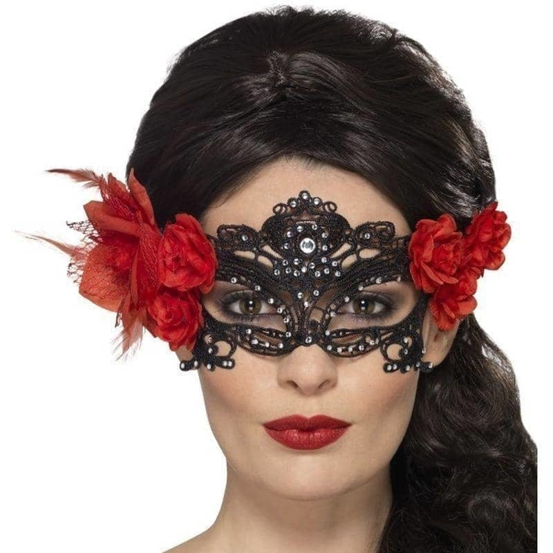 Costumes Australia Day Of The Dead Lace Filigree Eyemask Adult Black_1