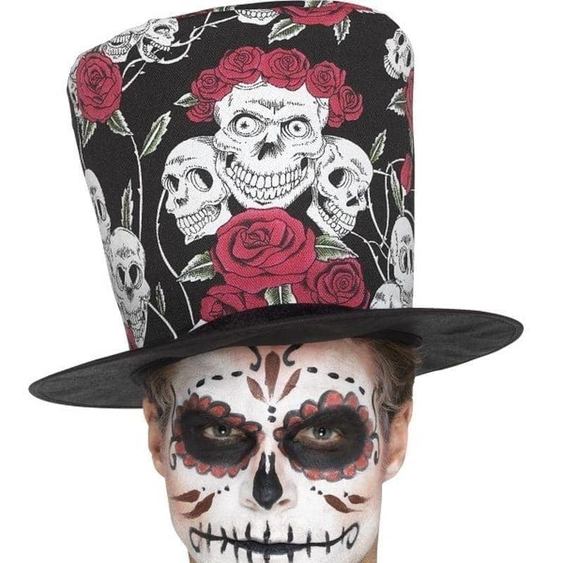 Costumes Australia Day Of The Dead Skull And Rose Top Hat Adult_1