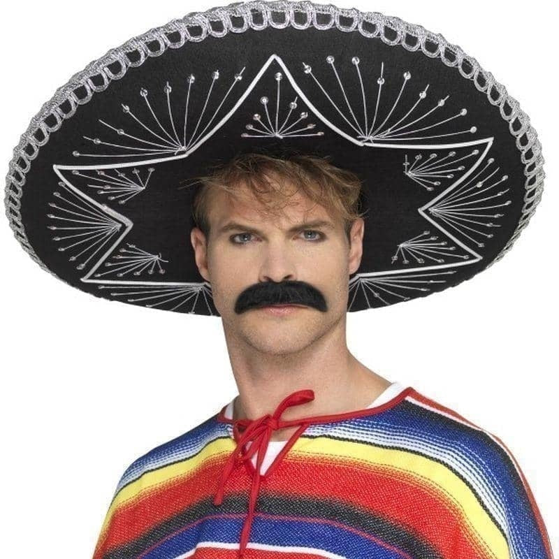 Costumes Australia Deluxe Authentic Sombrero Adult Black with Silver Braiding_1