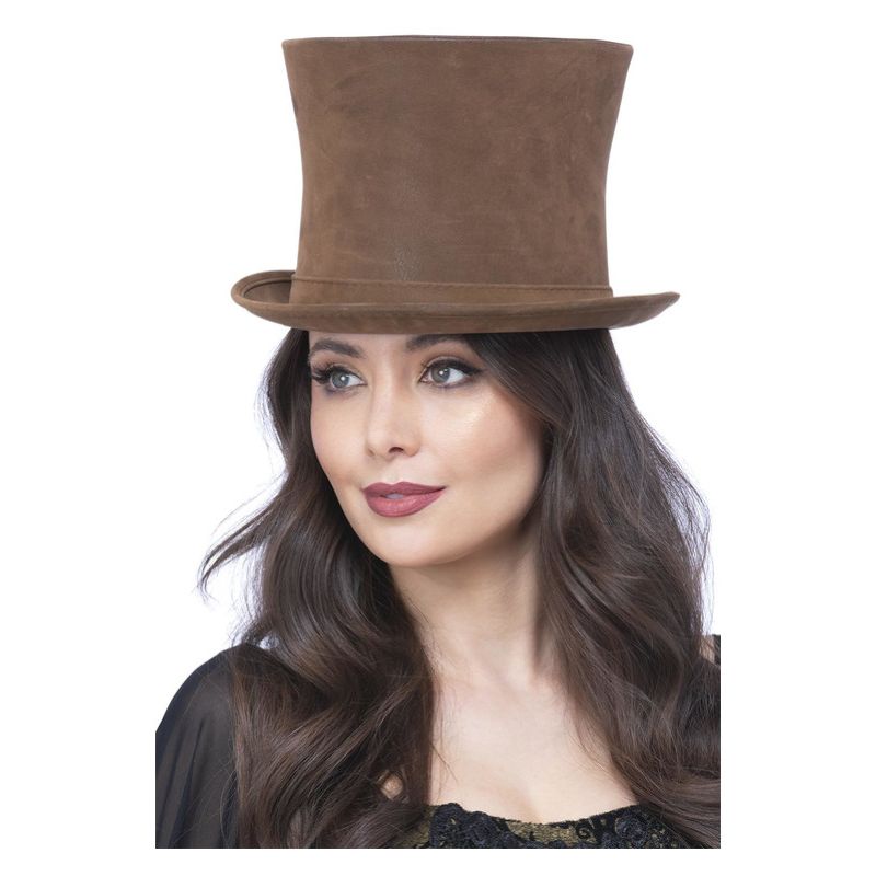 Costumes Australia Deluxe Authentic Victorian Top Hat Adult Brown Suede Look_1